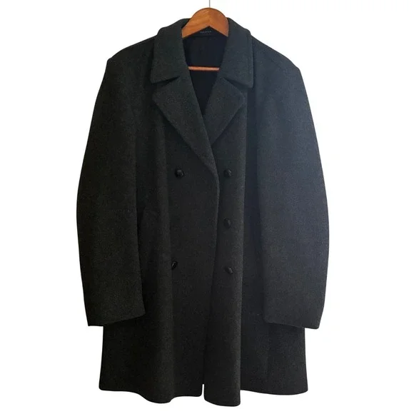 VTG Stratojac Charcoal Grey Wool Blend Double Breasted Overcoat USA Mens sz 42 - Picture 1 of 16